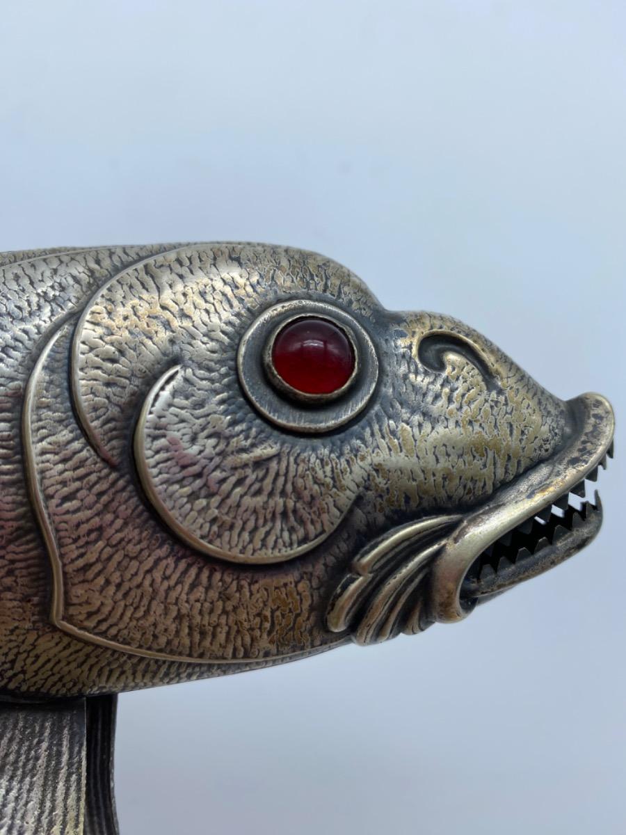 Spanish silver or plated articulated fish with teeth 