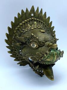 Antique Tibetan bronze temple wall dragon incense burner 
