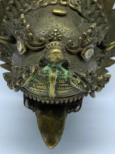 Antique Tibetan bronze temple wall dragon incense burner 