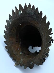 Antique Tibetan bronze temple wall dragon incense burner 