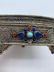 Heart shaped filigree silver Tibetan Buddha box 