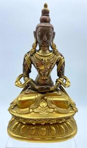 Tibetan antique early 19th century gilded copper Amitabha Buddha statue 