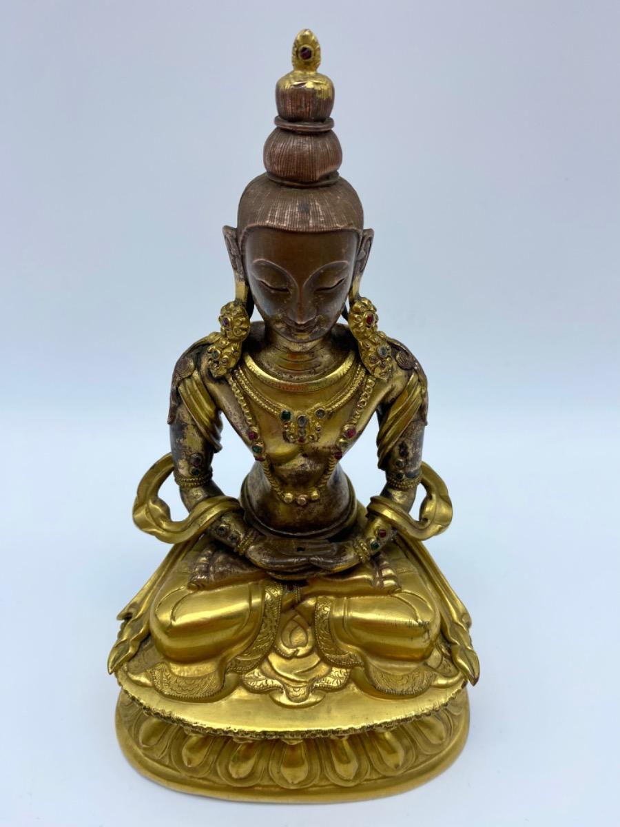 Tibetan antique early 19th century gilded copper Amitabha Buddha statue 