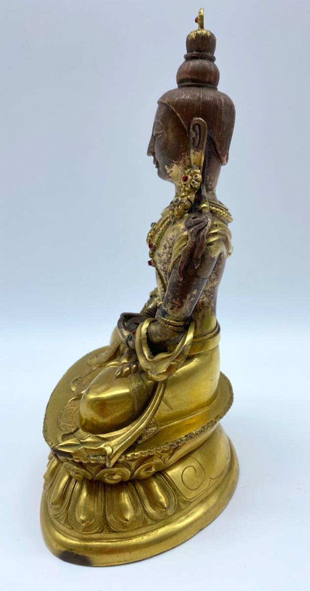 Tibetan antique early 19th century gilded copper Amitabha Buddha statue 