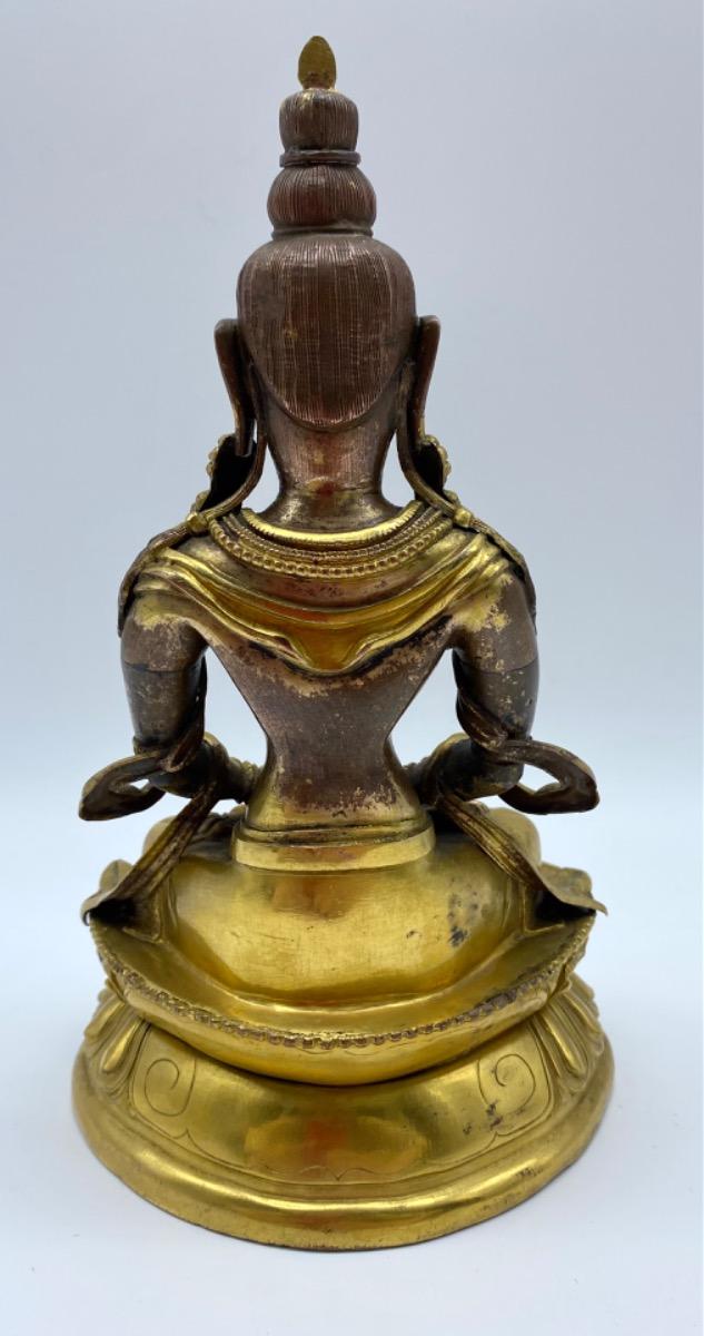 Tibetan antique early 19th century gilded copper Amitabha Buddha statue 