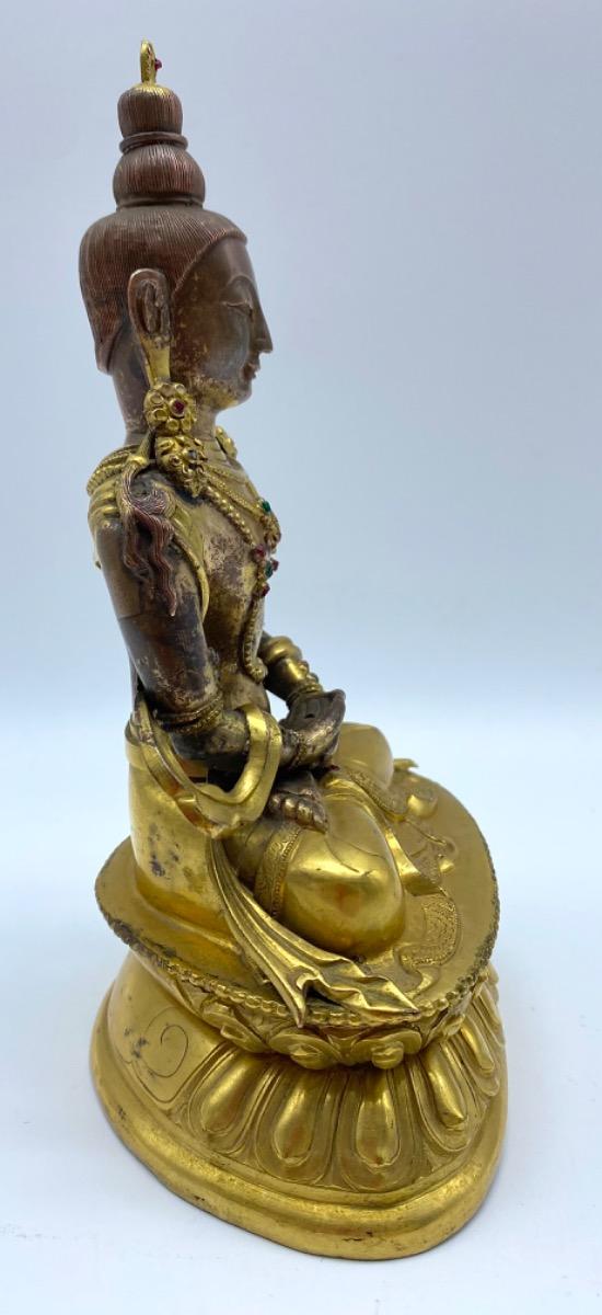 Tibetan antique early 19th century gilded copper Amitabha Buddha statue 