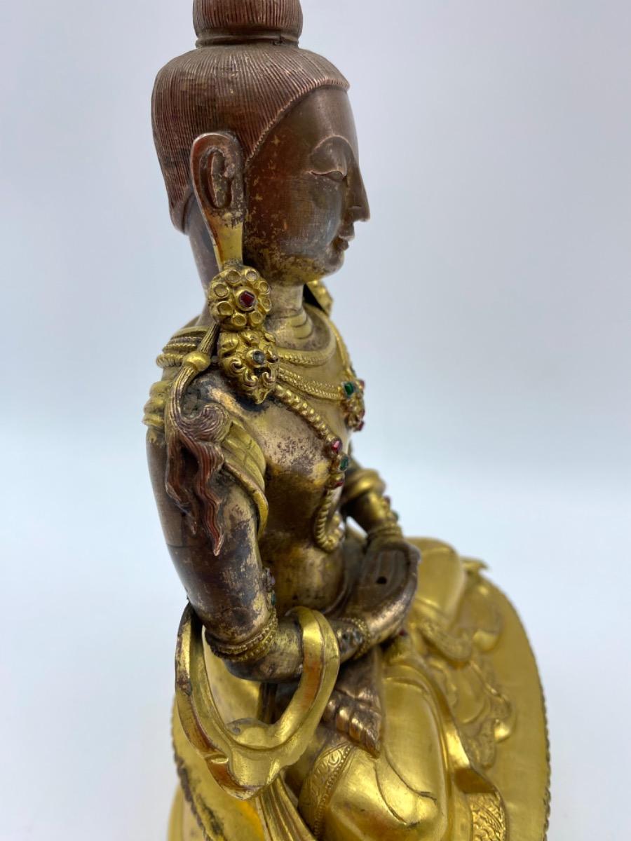 Tibetan antique early 19th century gilded copper Amitabha Buddha statue 