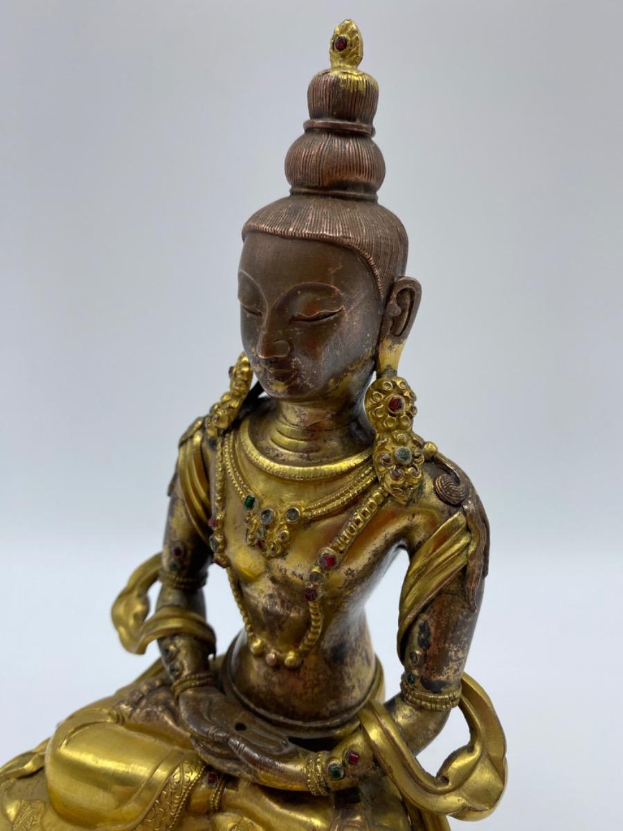 Tibetan antique early 19th century gilded copper Amitabha Buddha statue 