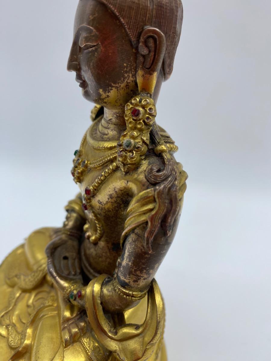 Tibetan antique early 19th century gilded copper Amitabha Buddha statue 