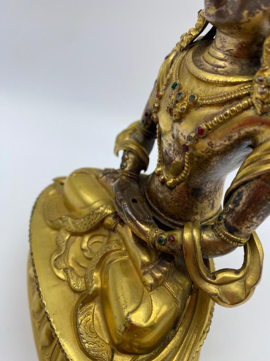Tibetan antique early 19th century gilded copper Amitabha Buddha statue 