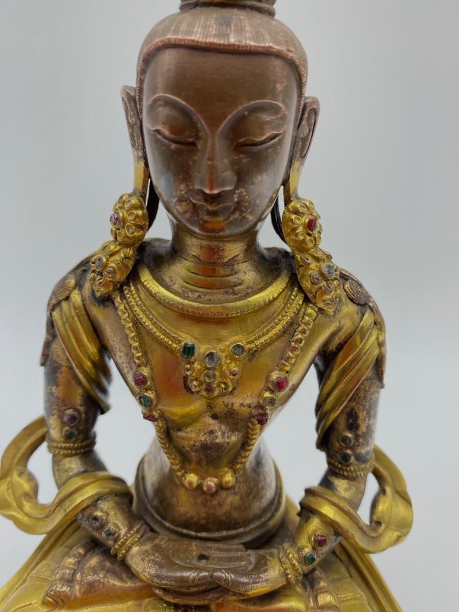 Tibetan antique early 19th century gilded copper Amitabha Buddha statue 