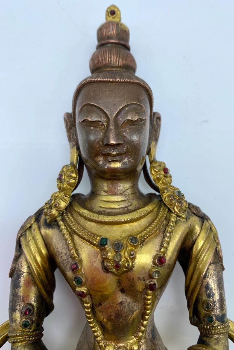 Tibetan antique early 19th century gilded copper Amitabha Buddha statue 