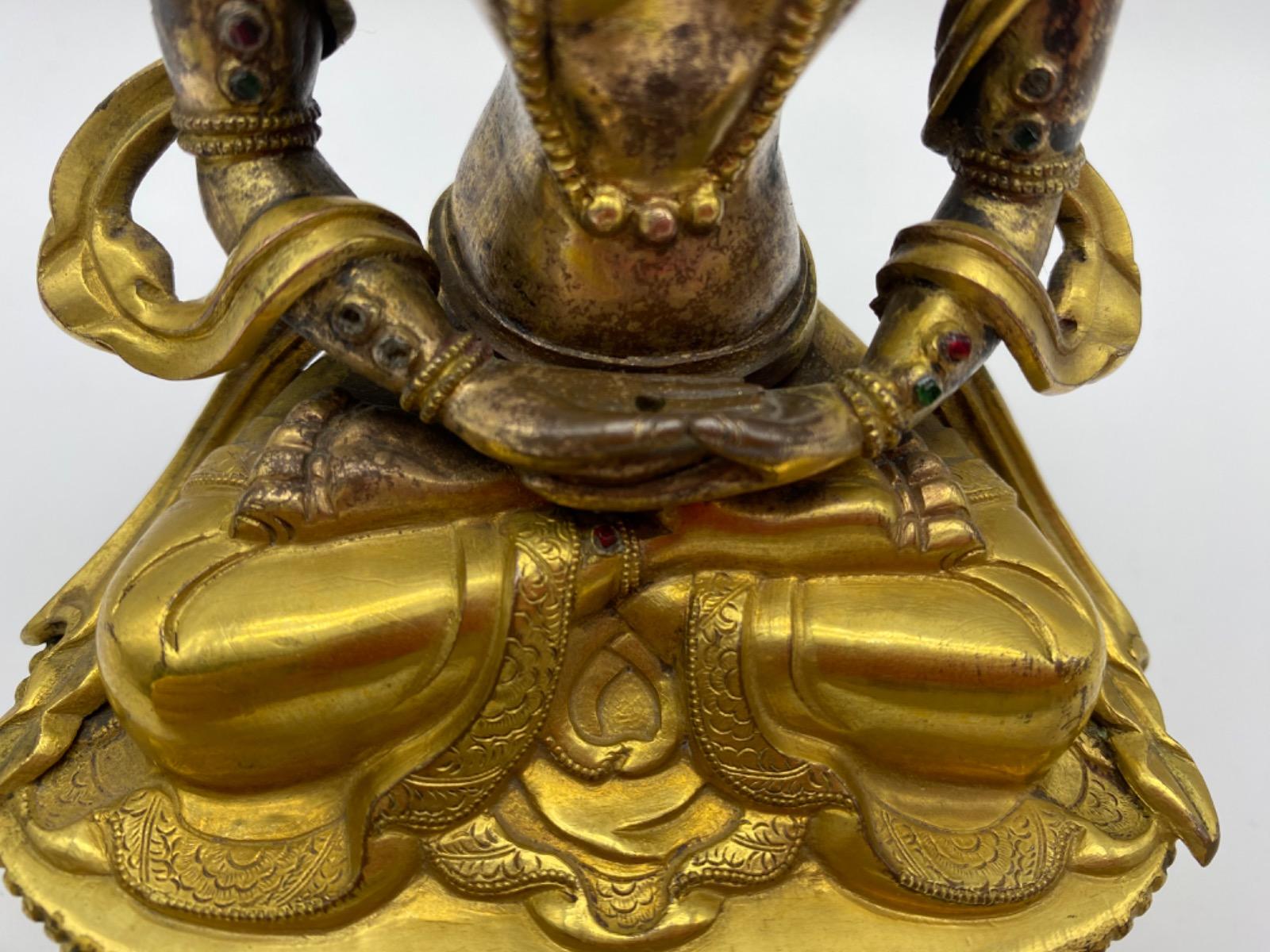 Tibetan antique early 19th century gilded copper Amitabha Buddha statue 