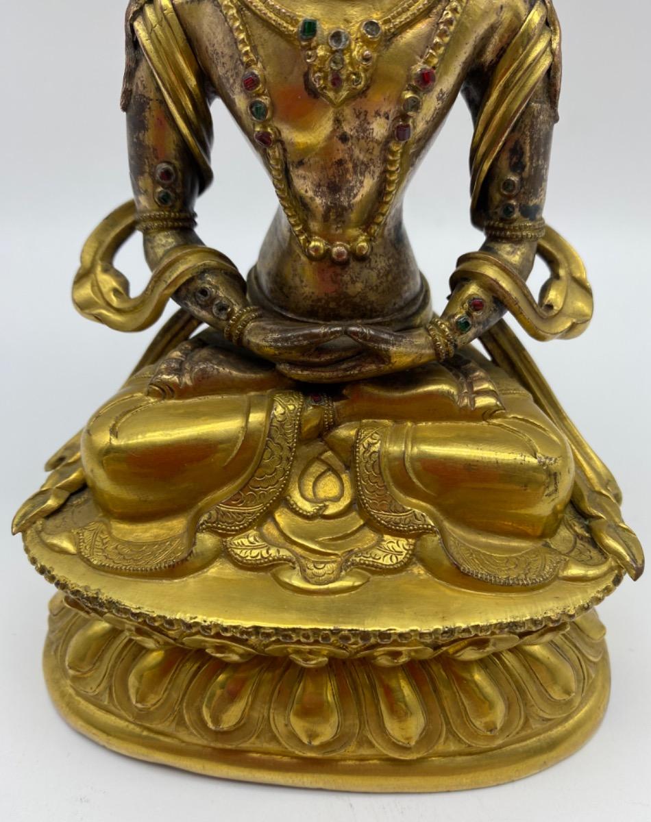 Tibetan antique early 19th century gilded copper Amitabha Buddha statue 