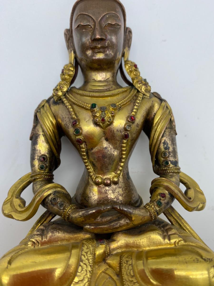 Tibetan antique early 19th century gilded copper Amitabha Buddha statue 