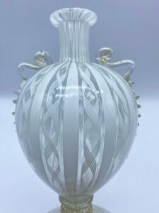 Murano latticino gold flecked glass bottle and stopper 