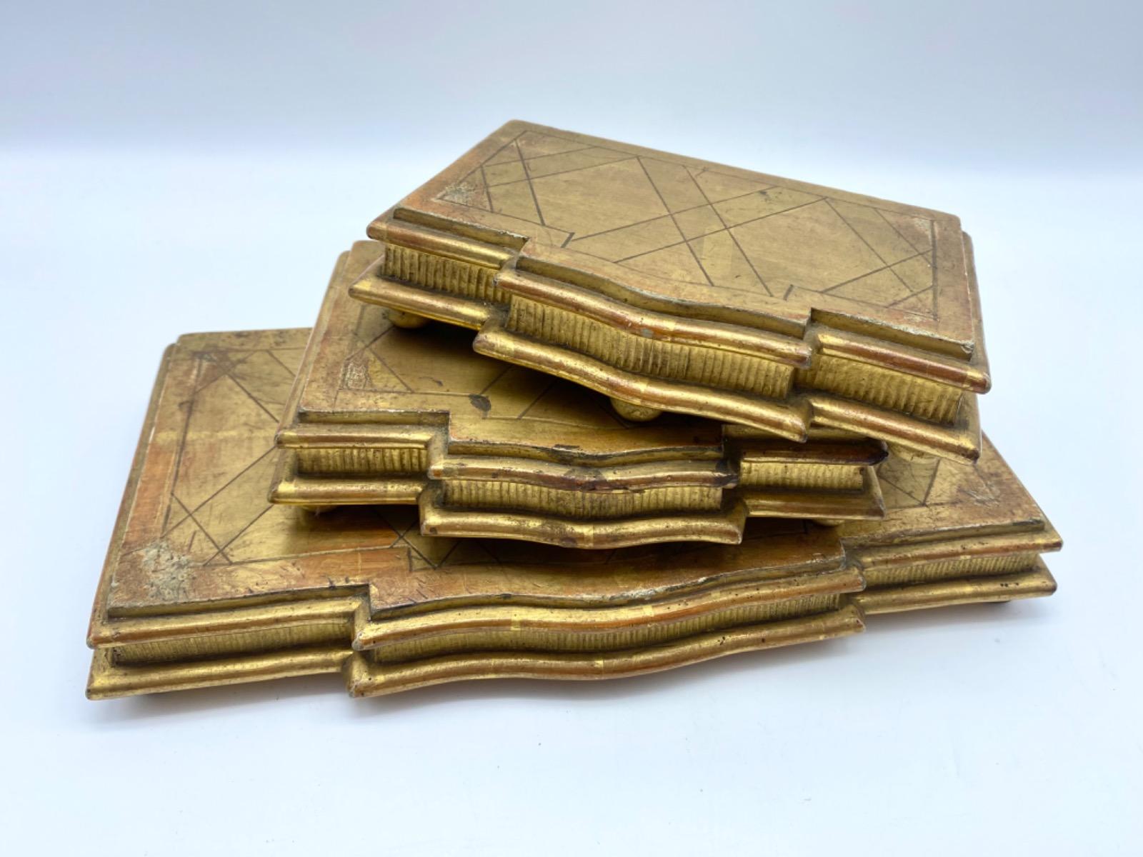 XIX Antique French set of carved wood goldleaf stands 