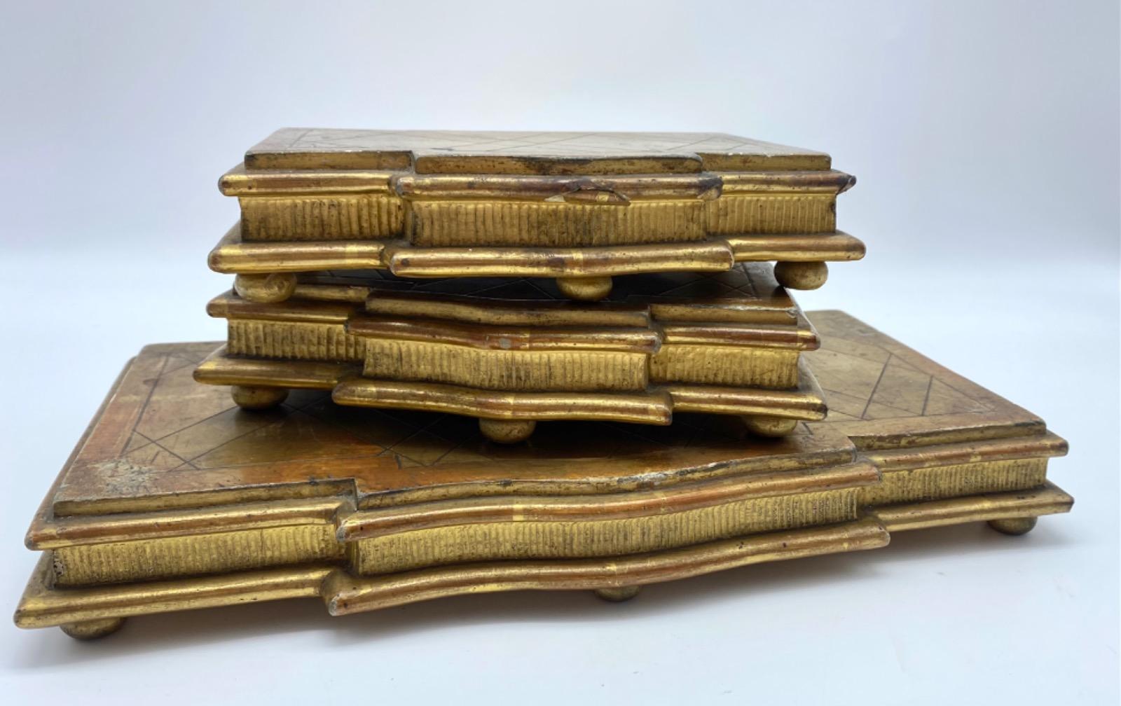XIX Antique French set of carved wood goldleaf stands 