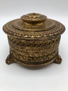 XIX Bois doré lidded box on Bacchus feet 