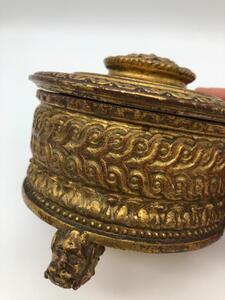 XIX Bois doré lidded box on Bacchus feet 