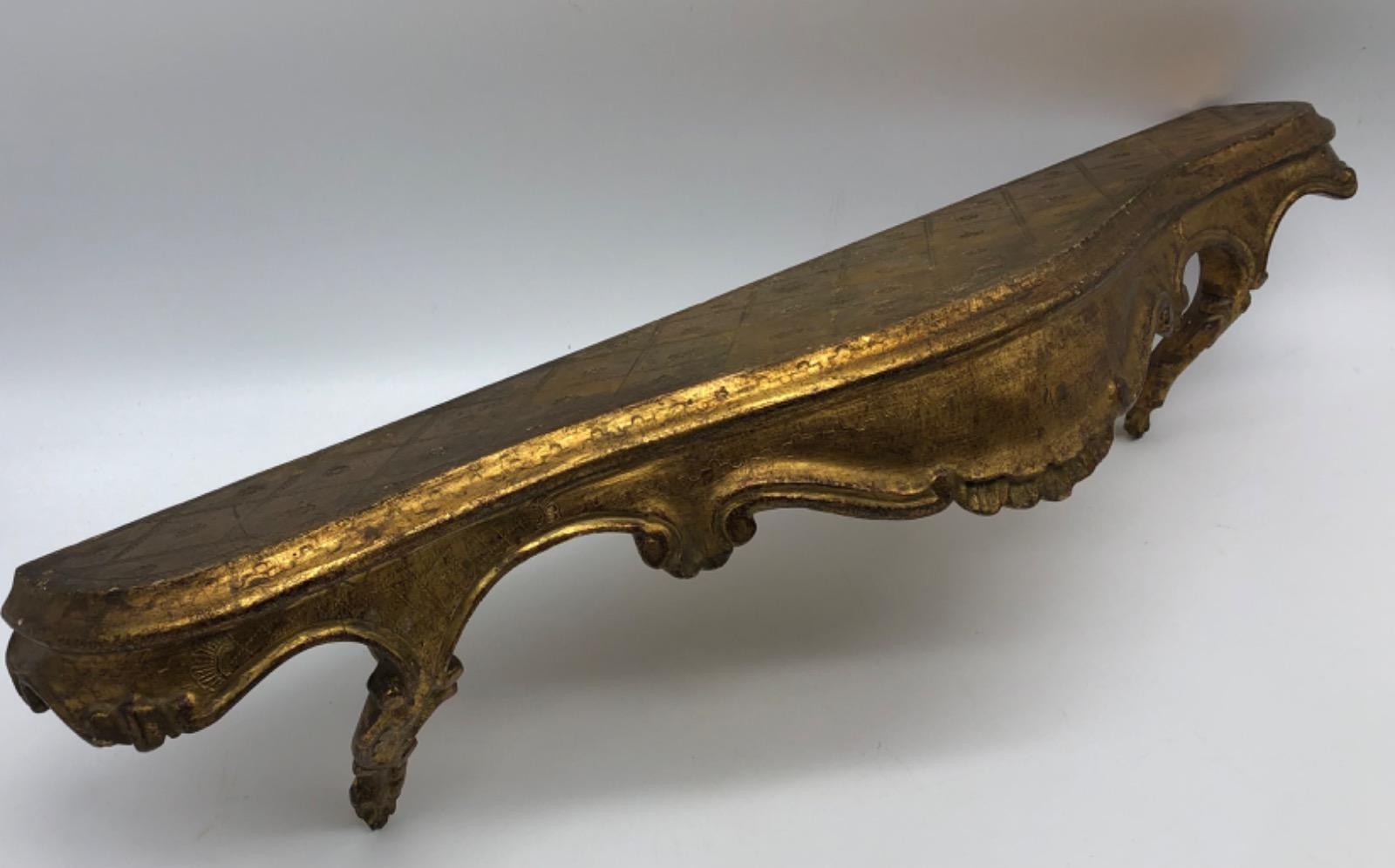 XIX Antique Venetian giltwood console wall shelf