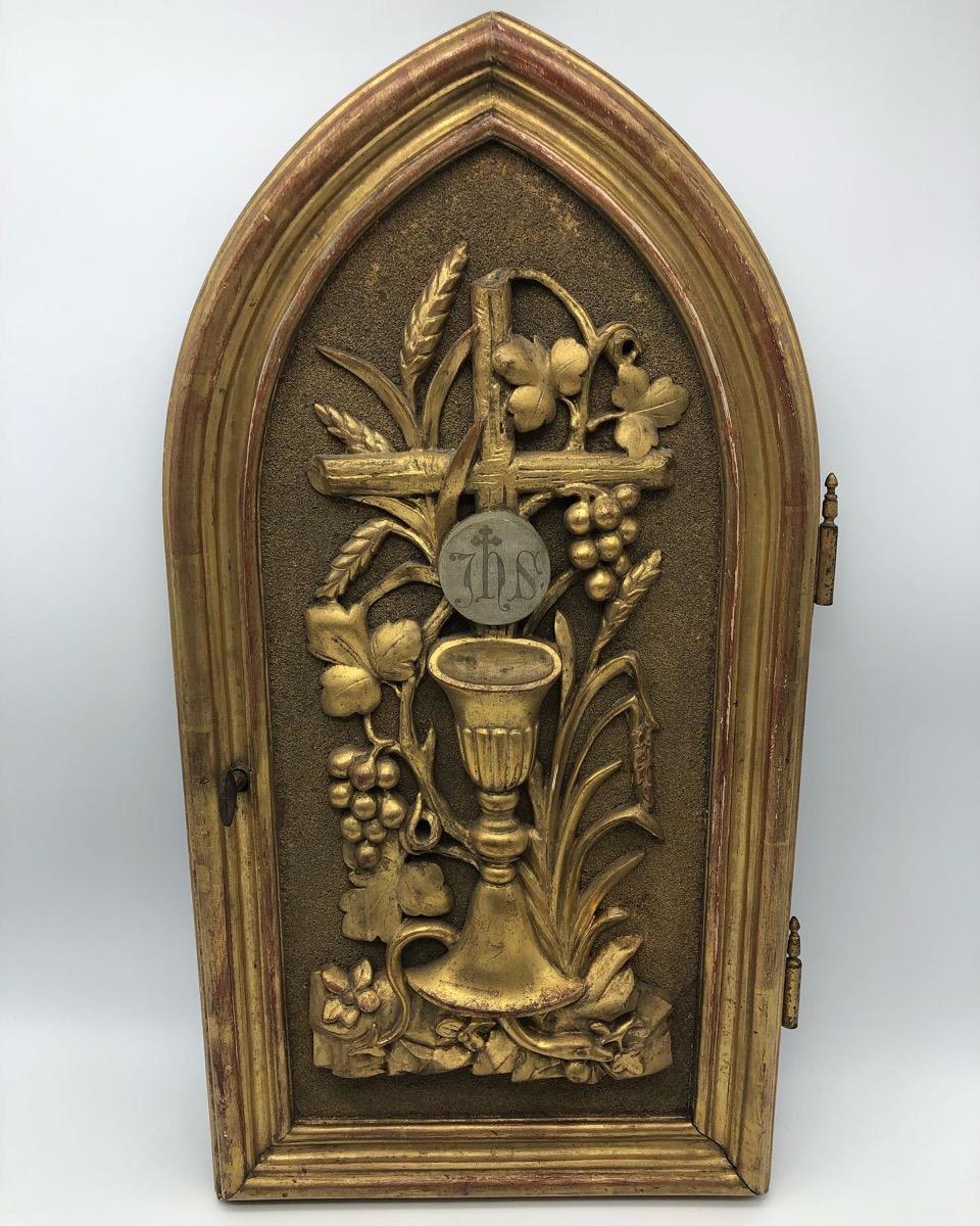 XIX French antique religious tabernacle door 