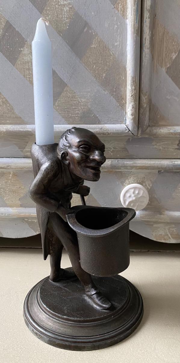 XIX Rare hunchback caricature pyrogen match holder Daumier 