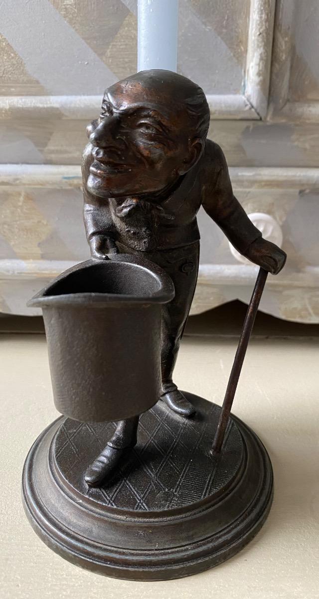 XIX Rare hunchback caricature pyrogen match holder Daumier 