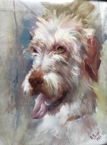 20th century oil panting portrait of an Irish wolfhound 